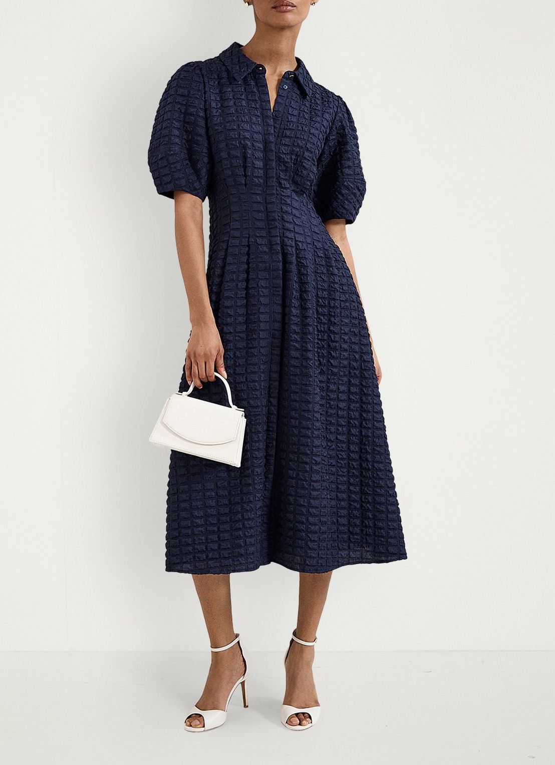 Phase Eight Yasmine midi jurk met pofmouw - detail 8 donkerblauw