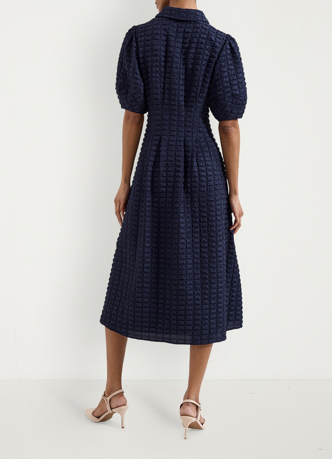 Phase Eight Yasmine midi jurk met pofmouw - achterkant 6 donkerblauw