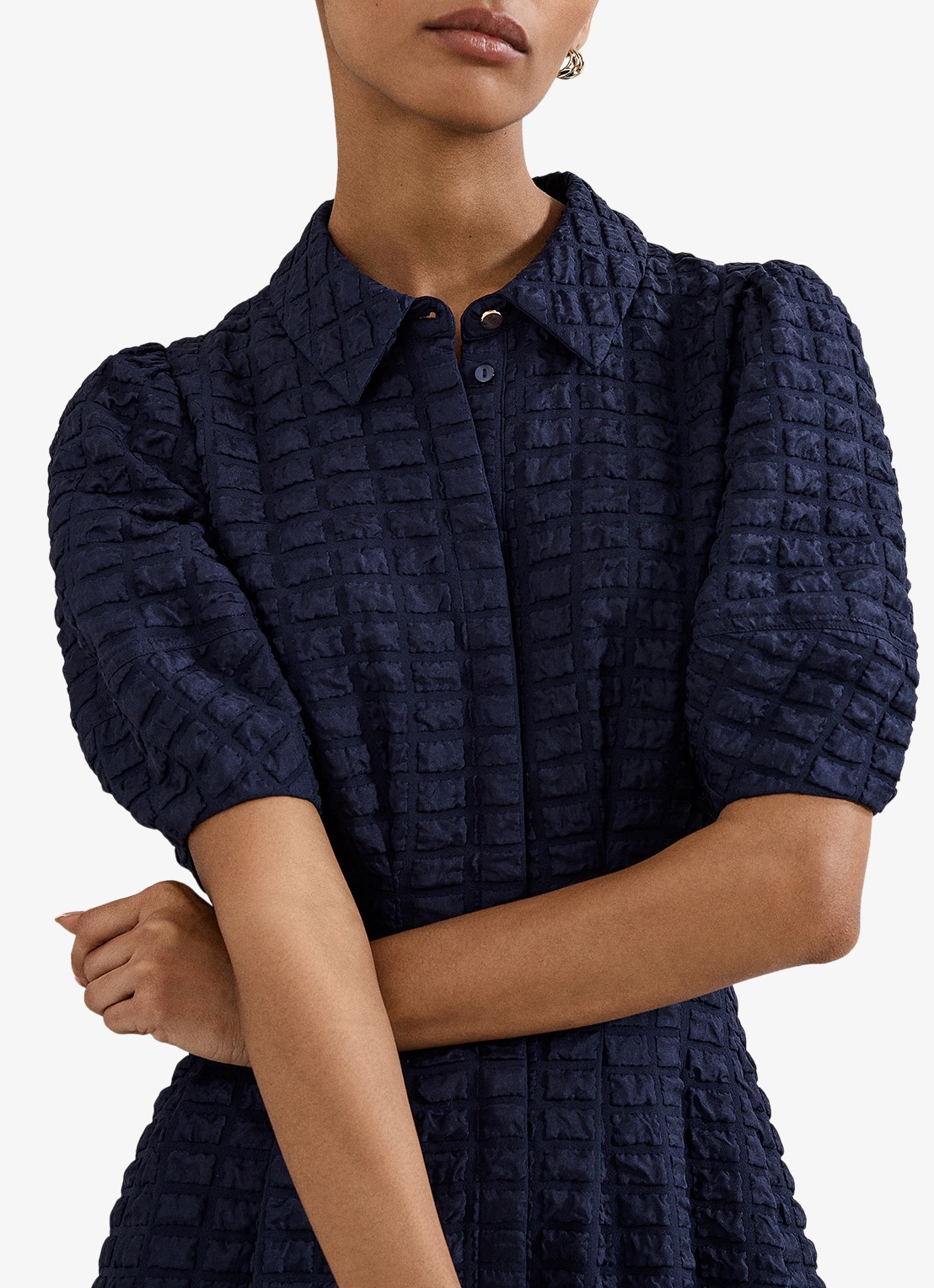 Phase Eight Yasmine midi jurk met pofmouw - detail 2 donkerblauw