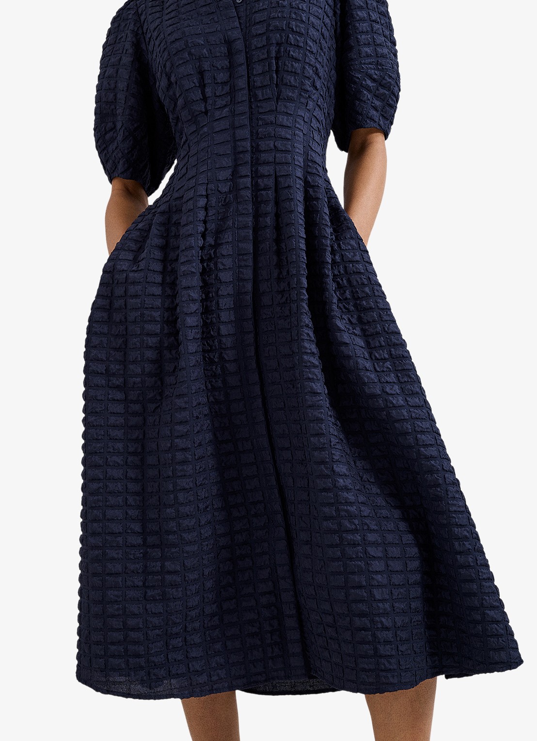 Phase Eight Yasmine midi jurk met pofmouw - detail 3 donkerblauw