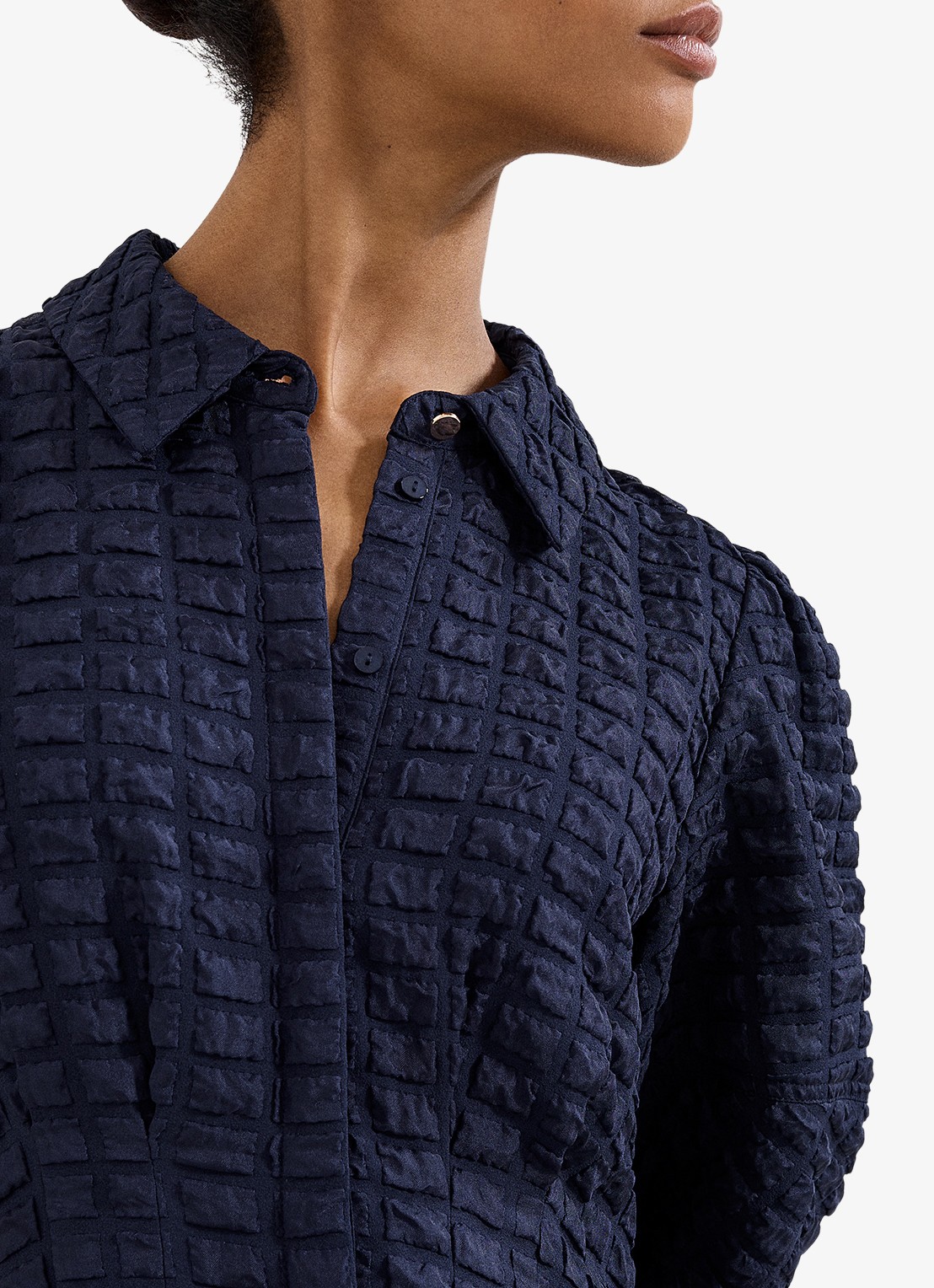 Phase Eight Yasmine midi jurk met pofmouw - detail 4 donkerblauw