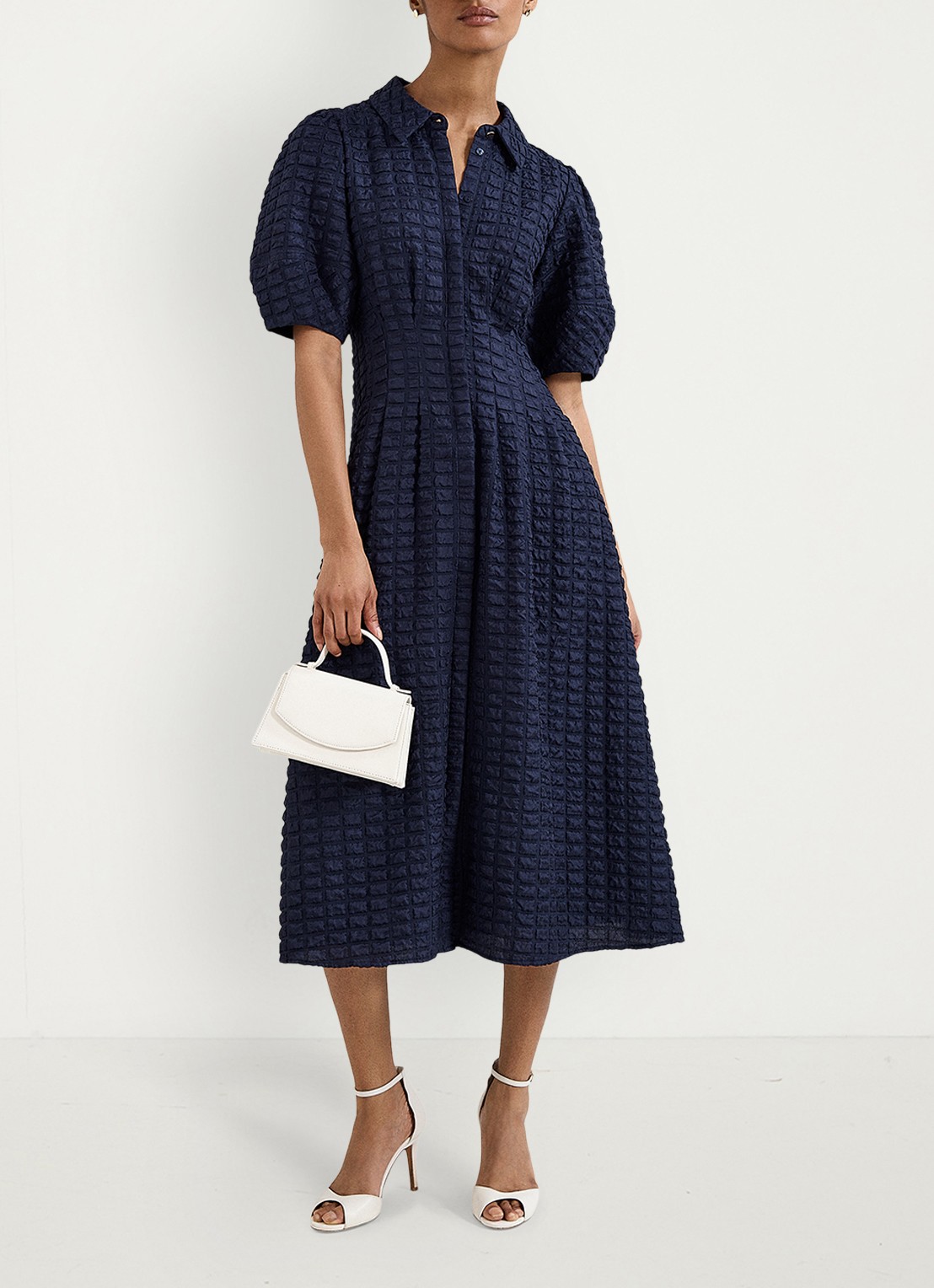 Phase Eight Yasmine midi jurk met pofmouw - detail 5 donkerblauw