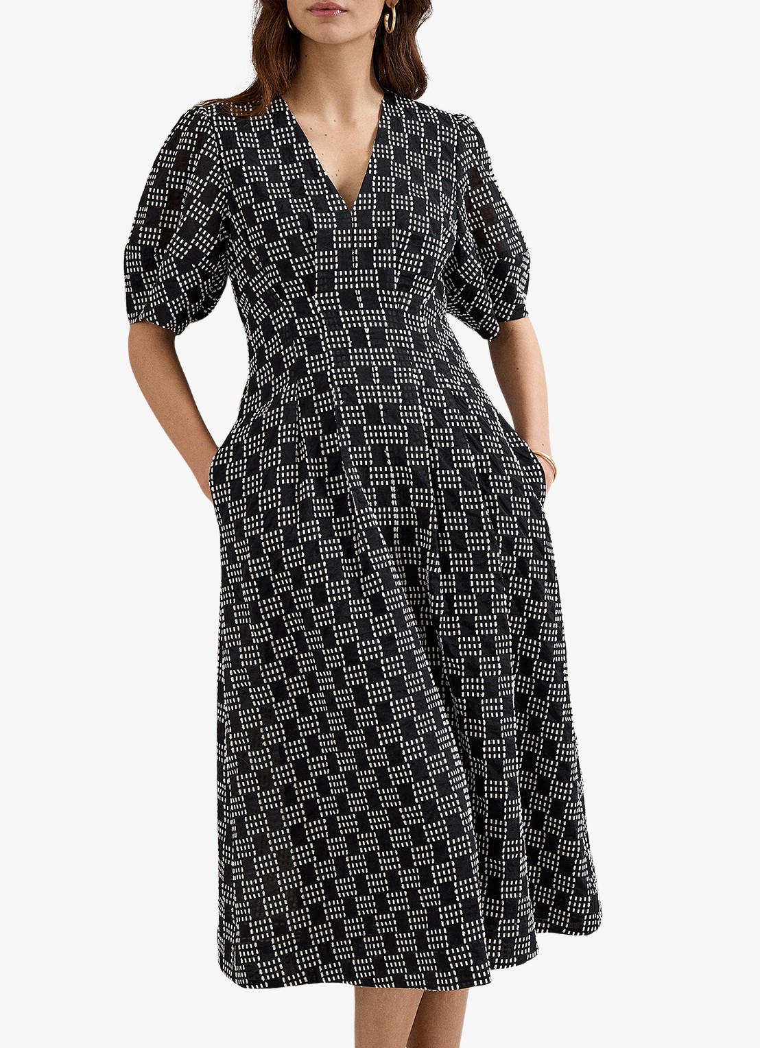 Phase Eight Yasmine midi jurk met print - detail 3 zwart