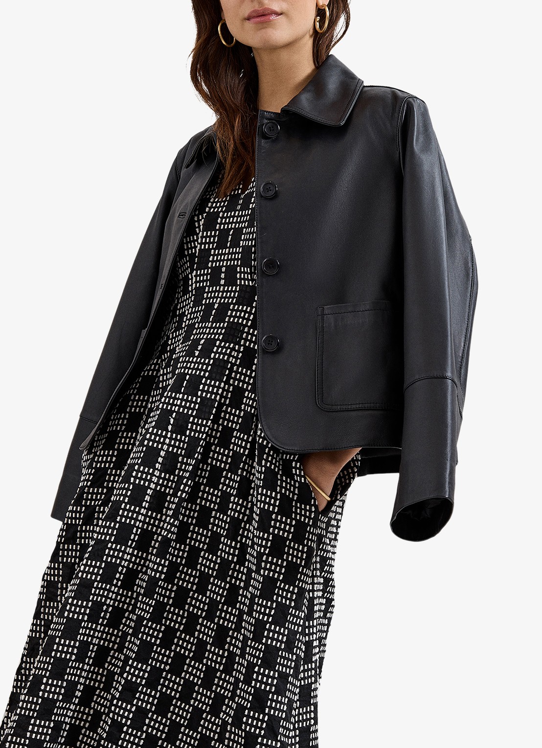 Phase Eight Yasmine midi jurk met print - detail 5 zwart