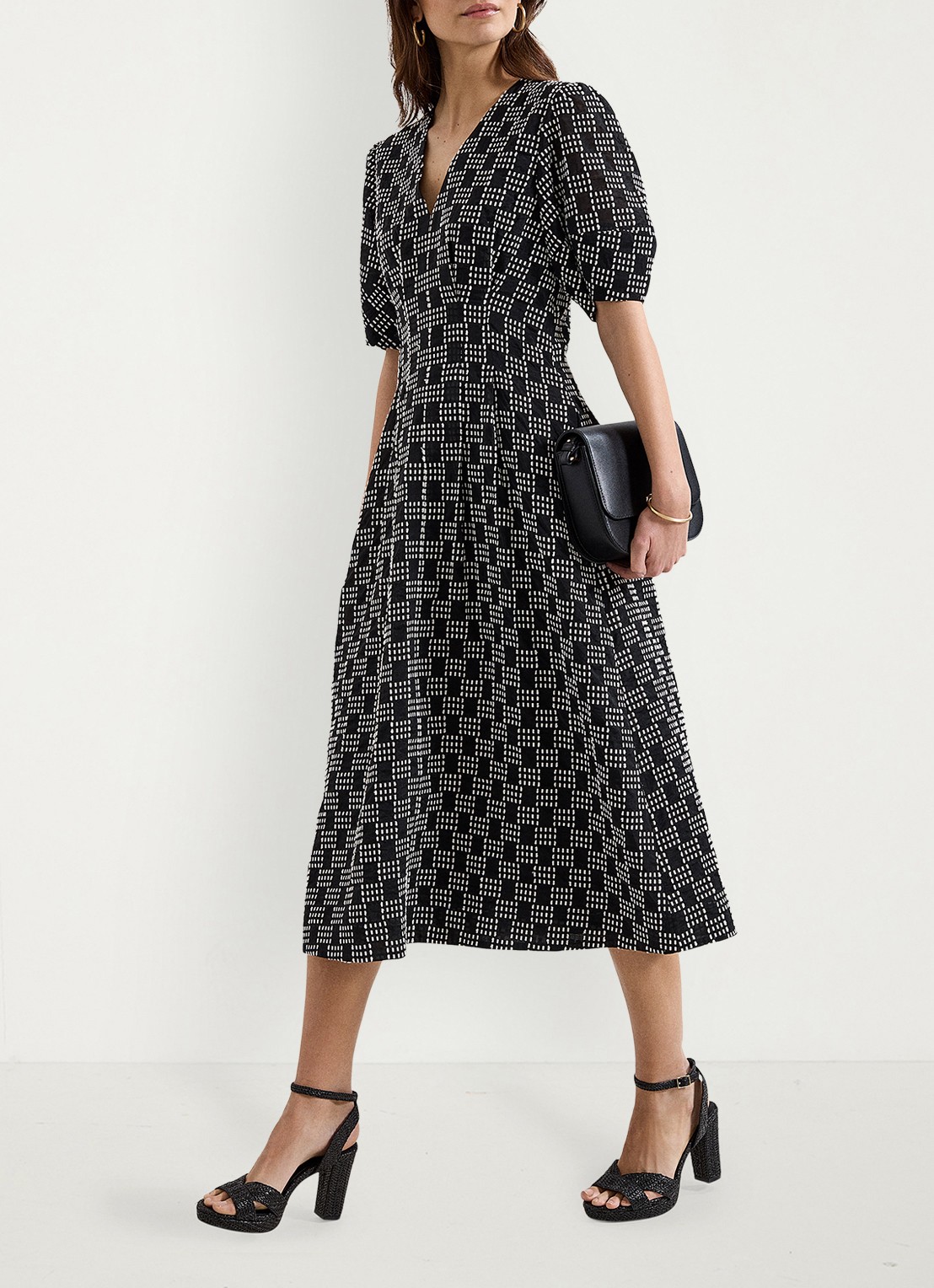 Phase Eight Yasmine midi jurk met print - voorkant 8 zwart