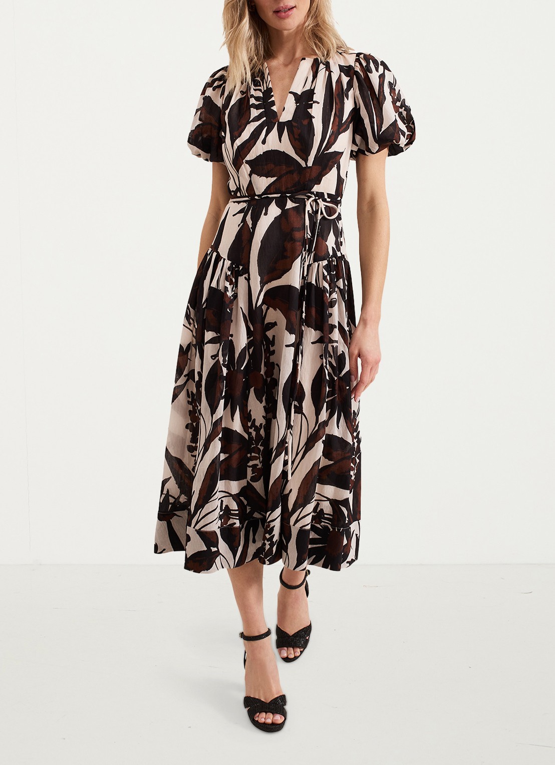Phase Eight Zarah midi wikkeljurk  met print - voorkant 3 zwart