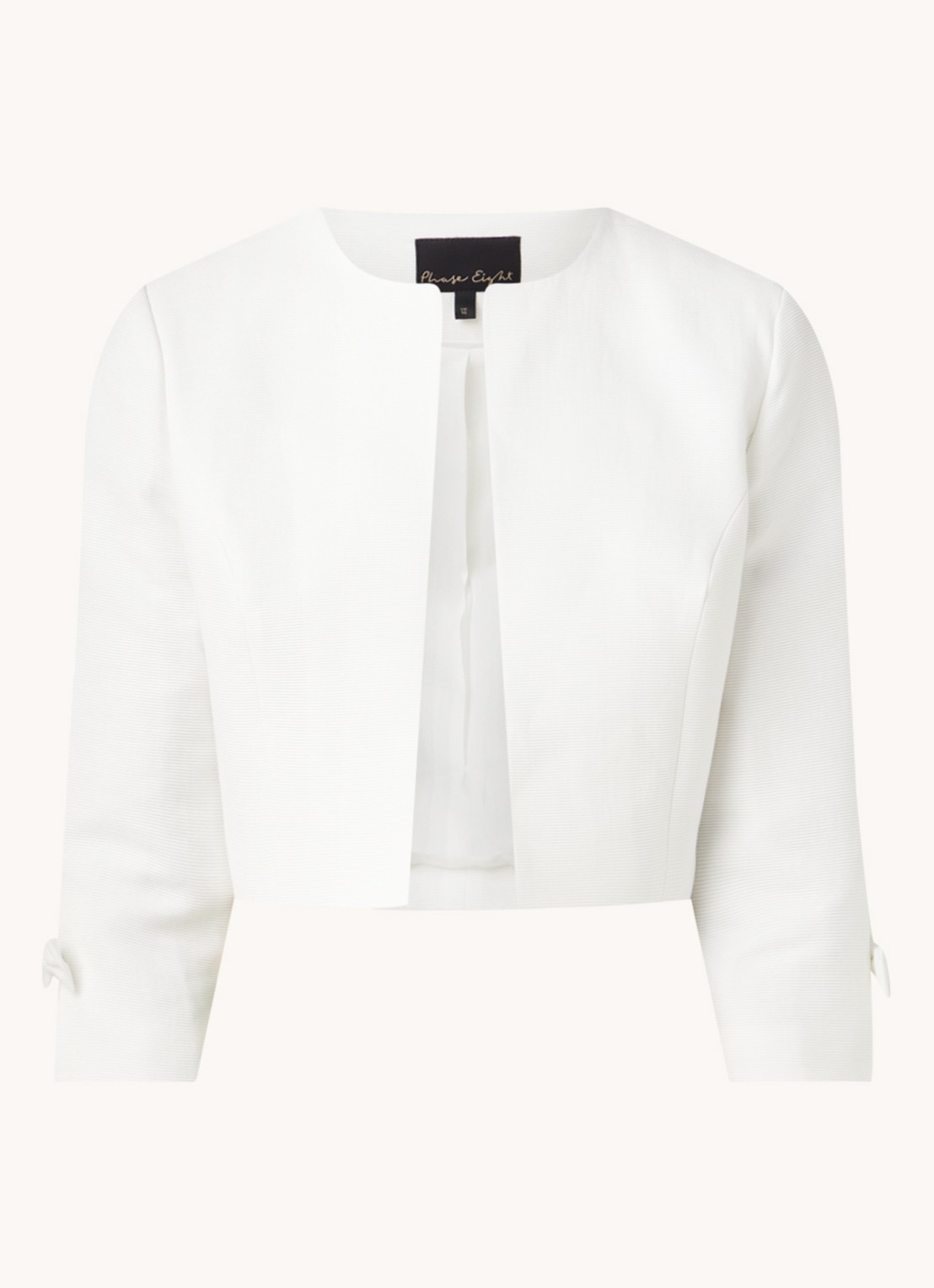 Phase Eight Zoelle cropped blazer met strikdetail en structuur - voorkant 3 gebroken wit