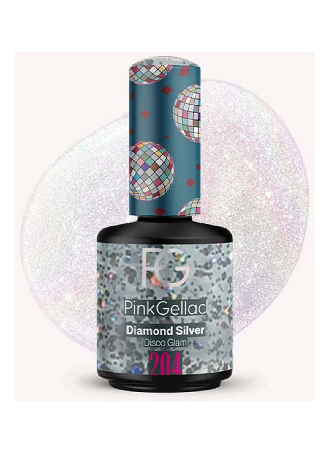 Pink Gellac 204 Diamond Silver - nagellak - voorkant 204 diamond silver