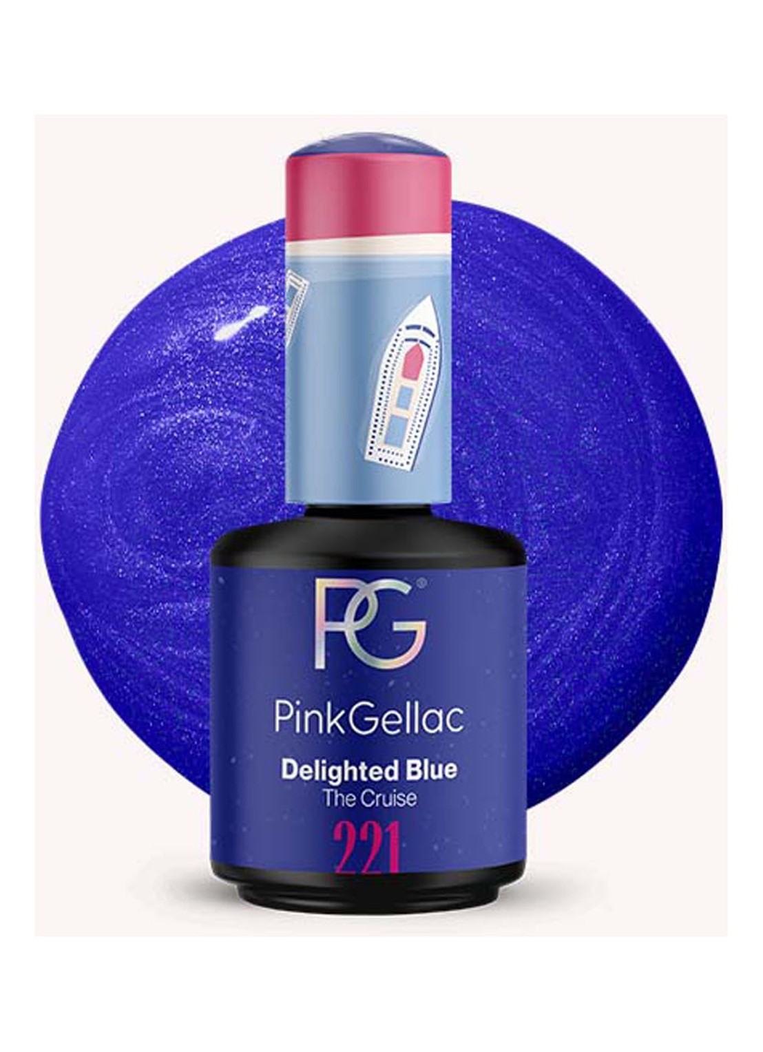 Pink Gellac 221 Delighted Blue - gel nagellak - voorkant 221 delighted blue