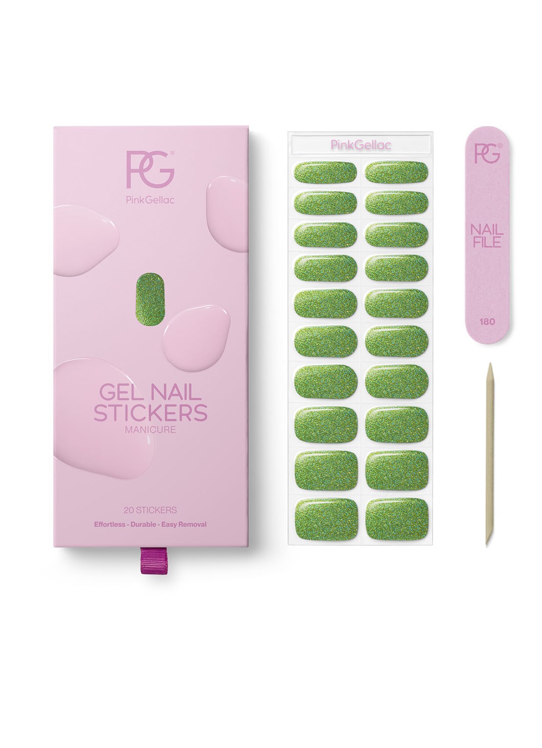 Pink Gellac Gel Stickers - nagelstickers - voorkant sparklink green