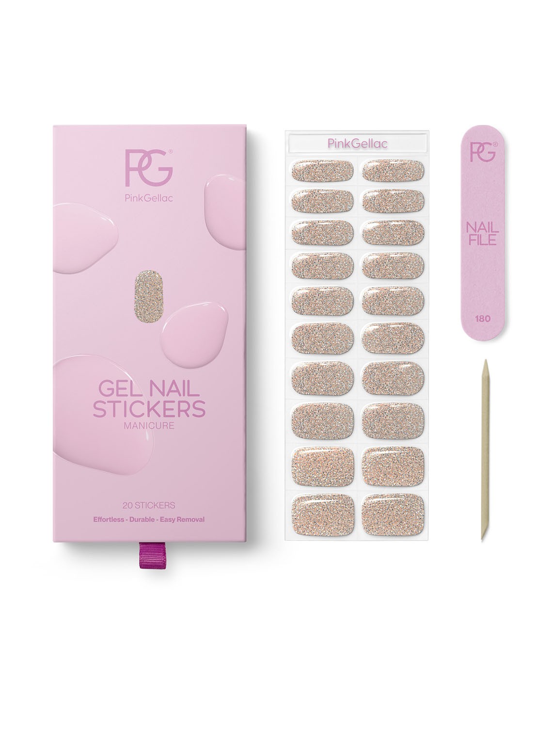 Pink Gellac Gel Stickers - nagelstickers - voorkant champagne sparkle