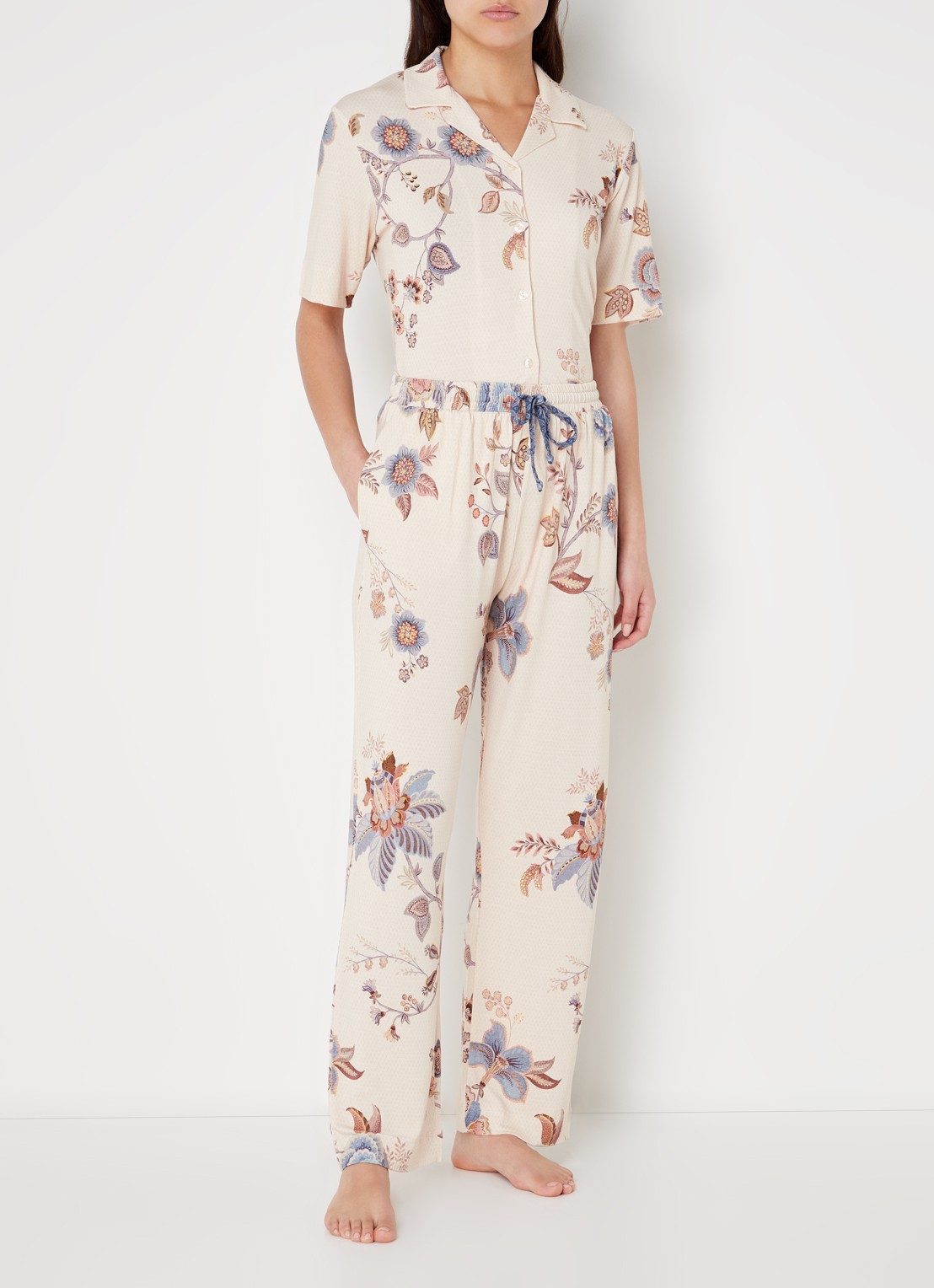 Pip Studio Belin pyjamabroek met bloemenprint - voorkant 3 lindegroen