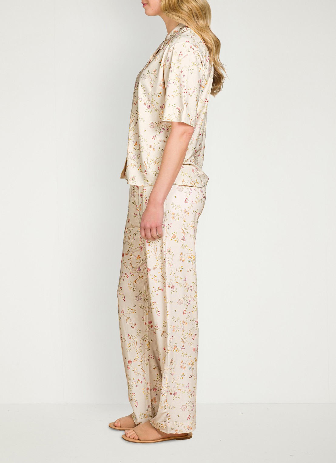 Pip Studio Belin pyjamabroek met bloemenprint - detail gebroken wit