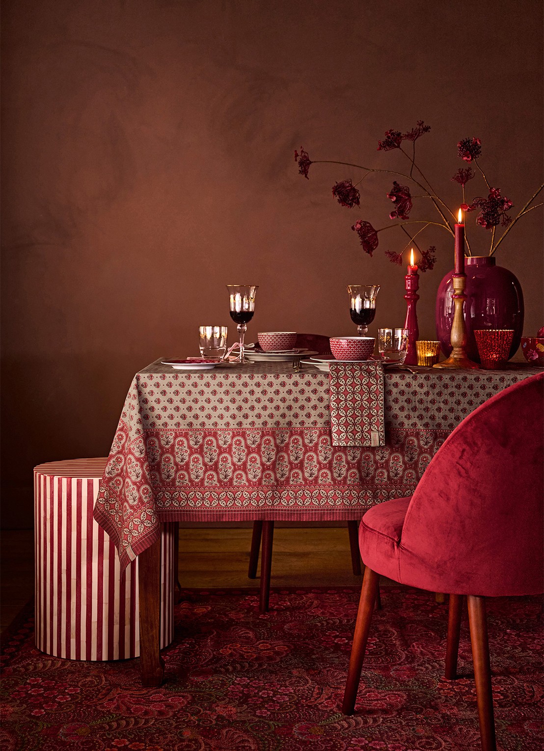 Pip Studio Blooming Tales Bustani-Pashmina theedoek 50 x 70 cm set van 2 - detail 3 donkerrood
