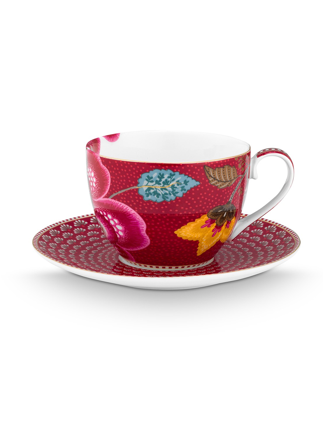 Pip Studio Blooming Tales Fantasy kop en schotel set van 2 - achterkant 3 donkerrood