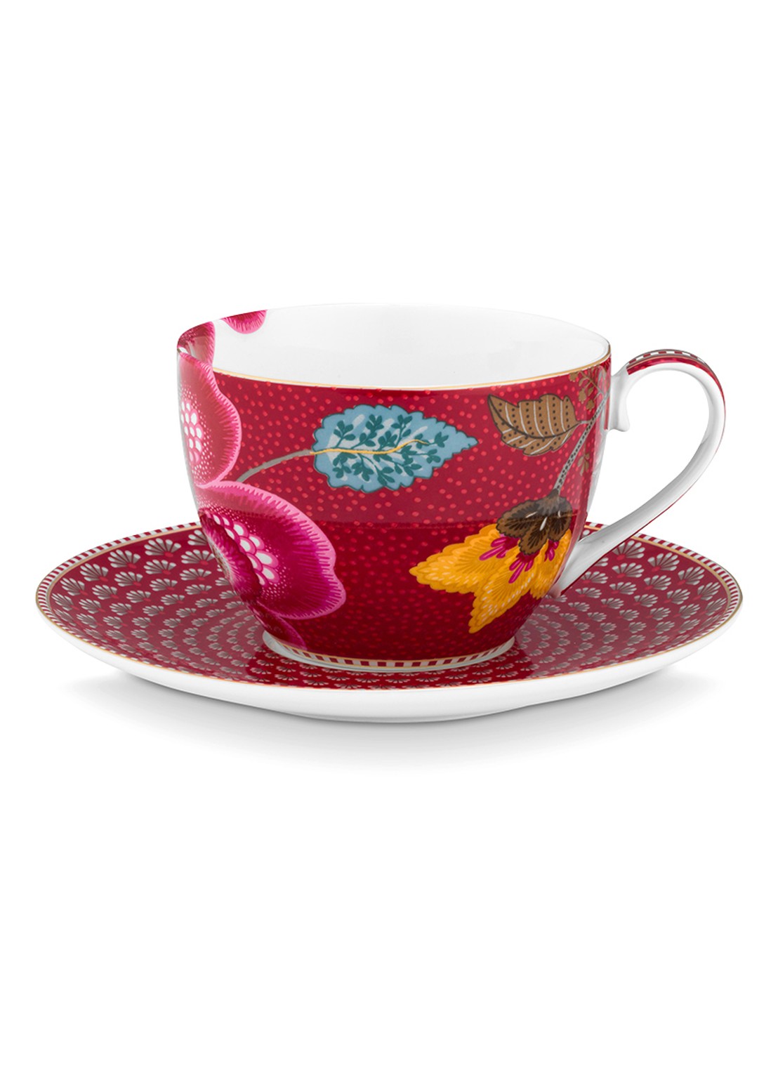Pip Studio Blooming Tales Fantasy kop en schotel - voorkant 3 donkerrood