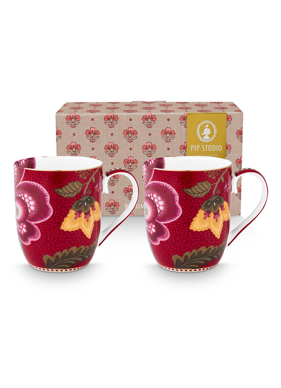 Pip Studio Blooming Tales Fantasy kopje set van 2 - voorkant 6 donkerrood