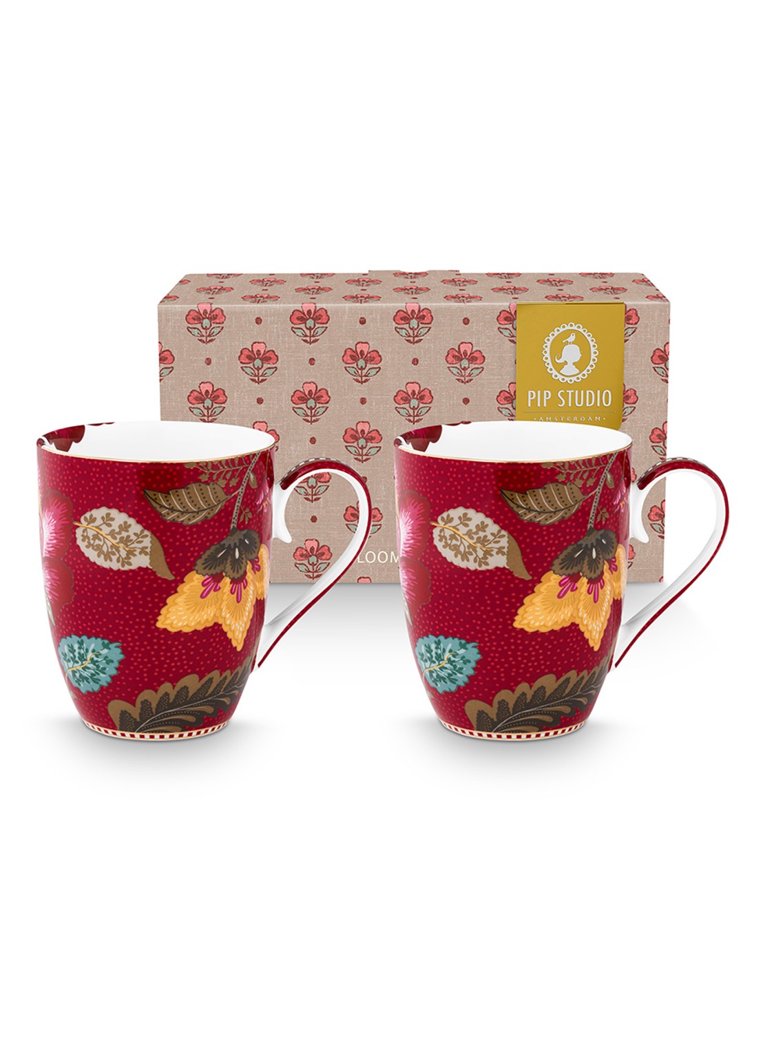 Pip Studio Blooming Tales Fantasy mok set van 2 - voorkant 2 donkerrood