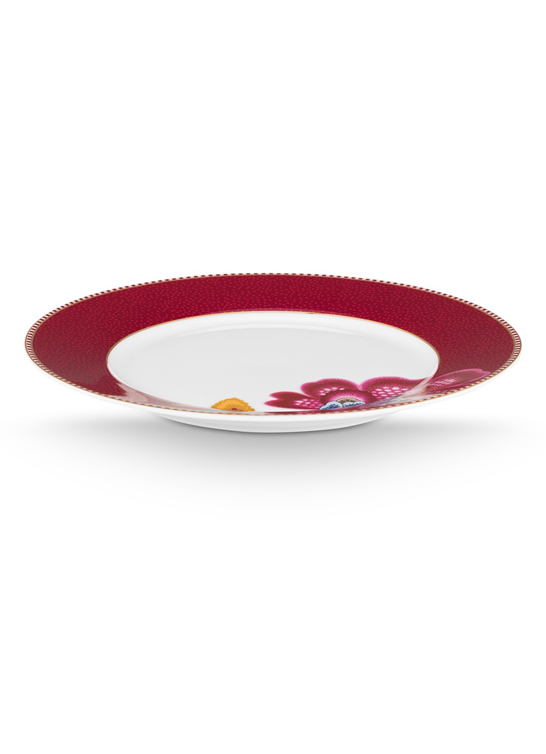 Pip Studio Blooming Tales ontbijtbord 21 cm - detail donkerrood