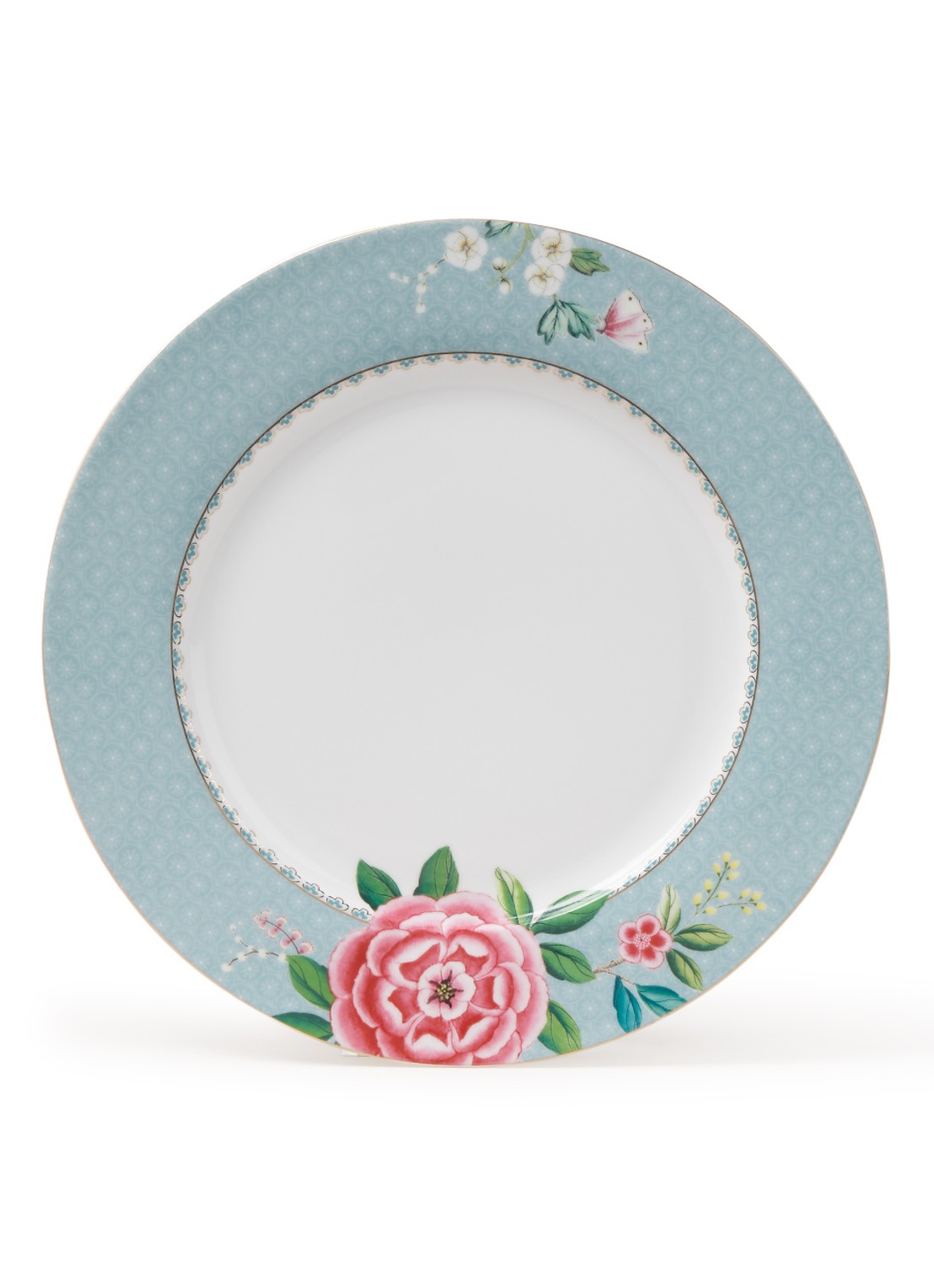 Pip Studio Blushing Birds dinerbord 26,5 cm - voorkant lichtblauw