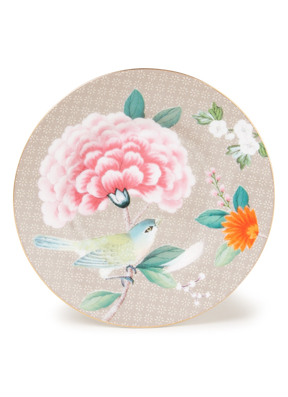 Pip Studio Blushing Birds gebaksbord 12 cm - voorkant khaki