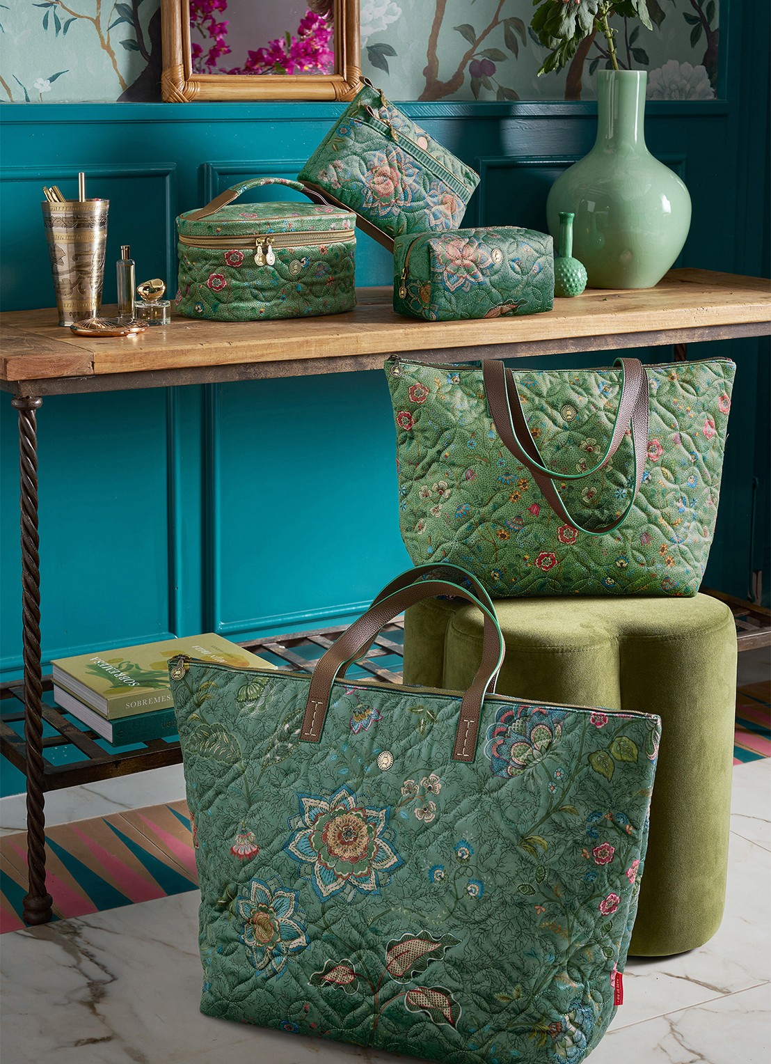 Pip Studio Caryn Mumbai Morning beautycase 2-delig - detail 6 groen