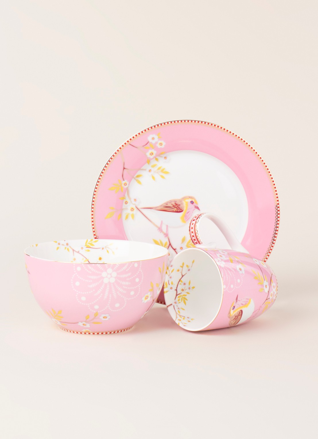 Pip Studio Early Bird serviesset 3-delig - detail roze