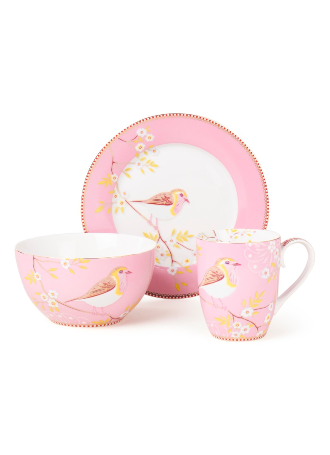Pip Studio Early Bird serviesset 3-delig - voorkant 2 roze
