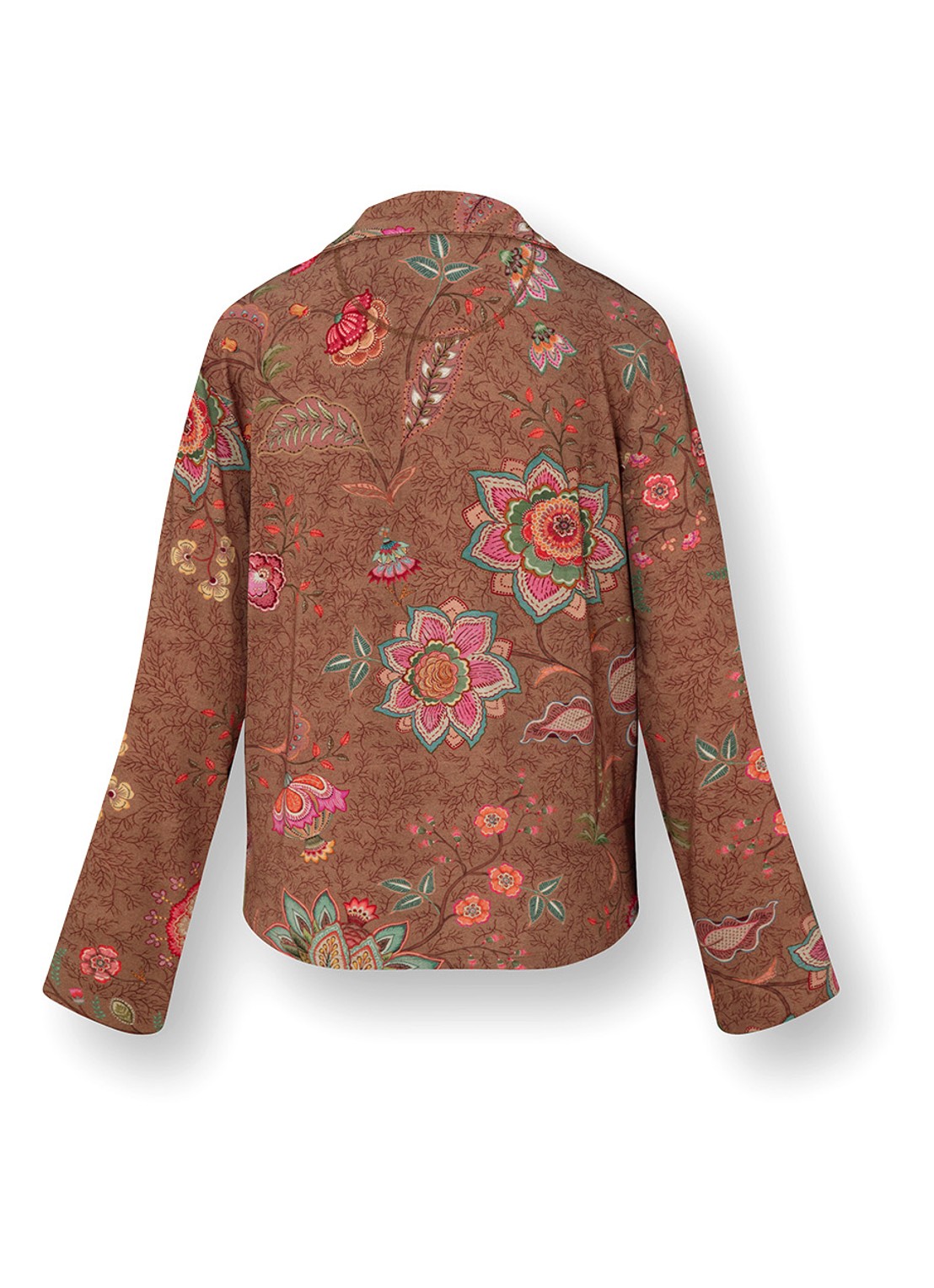 Pip Studio Faye Mumbai Morning pyjamatop met bloemenprint - achterkant 3 bruin