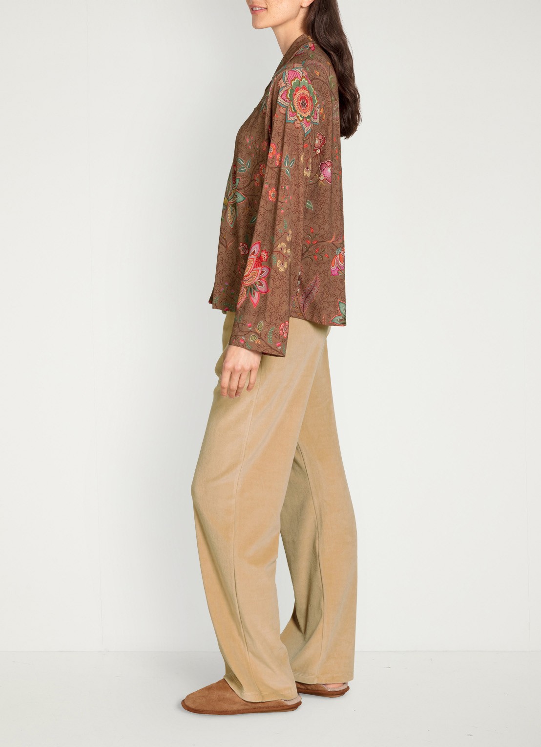Pip Studio Faye Mumbai Morning pyjamatop met bloemenprint - detail 4 bruin