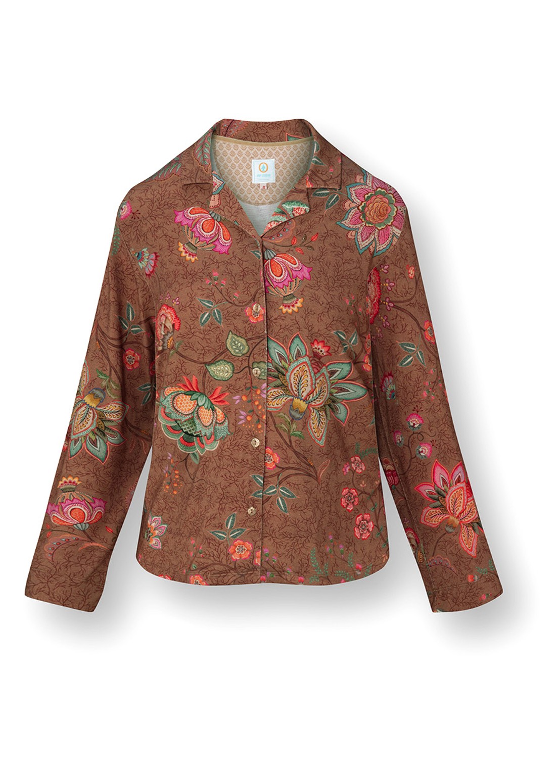 Pip Studio Faye Mumbai Morning pyjamatop met bloemenprint - voorkant bruin