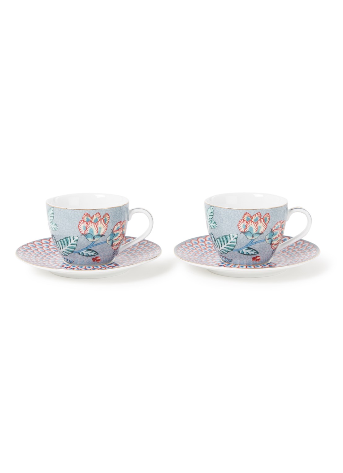 Pip Studio Flower Festival espressokopje en schotel 12 cl set van 2 - voorkant 2 blauwgrijs