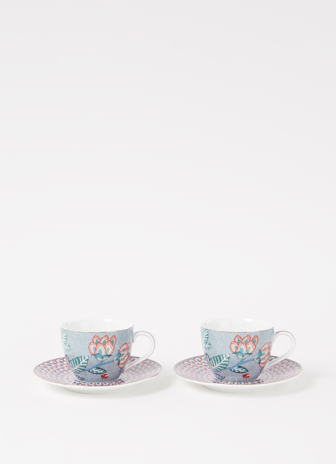 Pip Studio Flower Festival espressokopje en schotel 12 cl set van 2 - voorkant 3 blauwgrijs