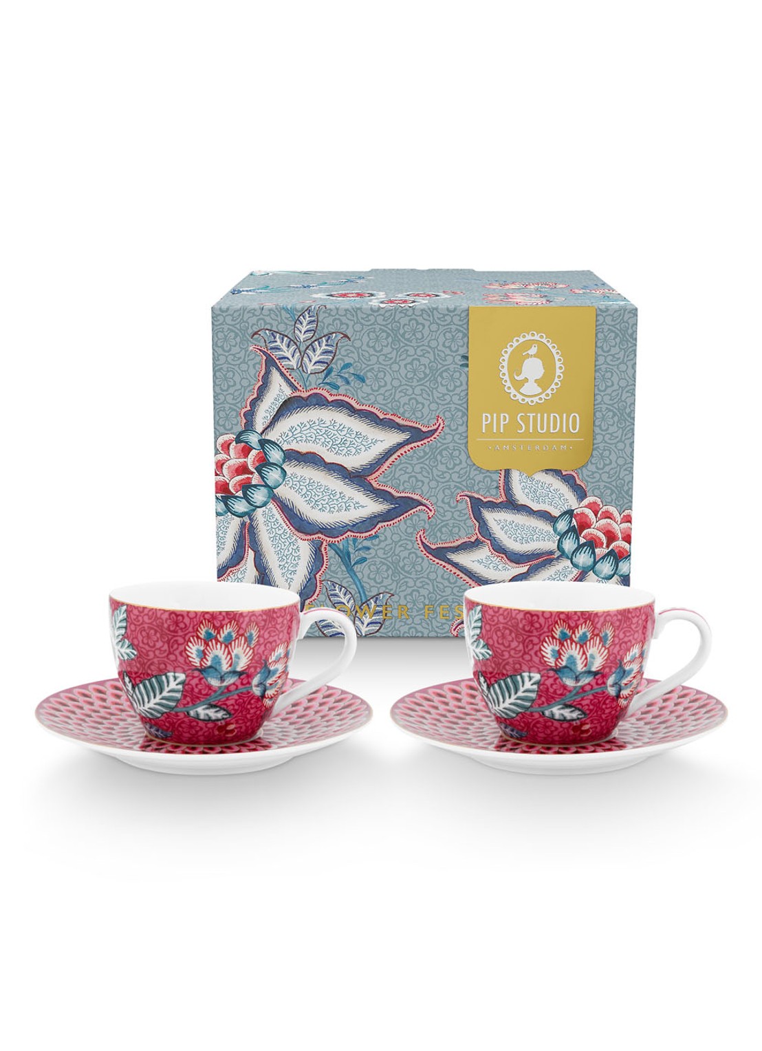 Pip Studio Flower Festival espressokopje en schotel 12 cl set van 2 - detail 5 oudroze