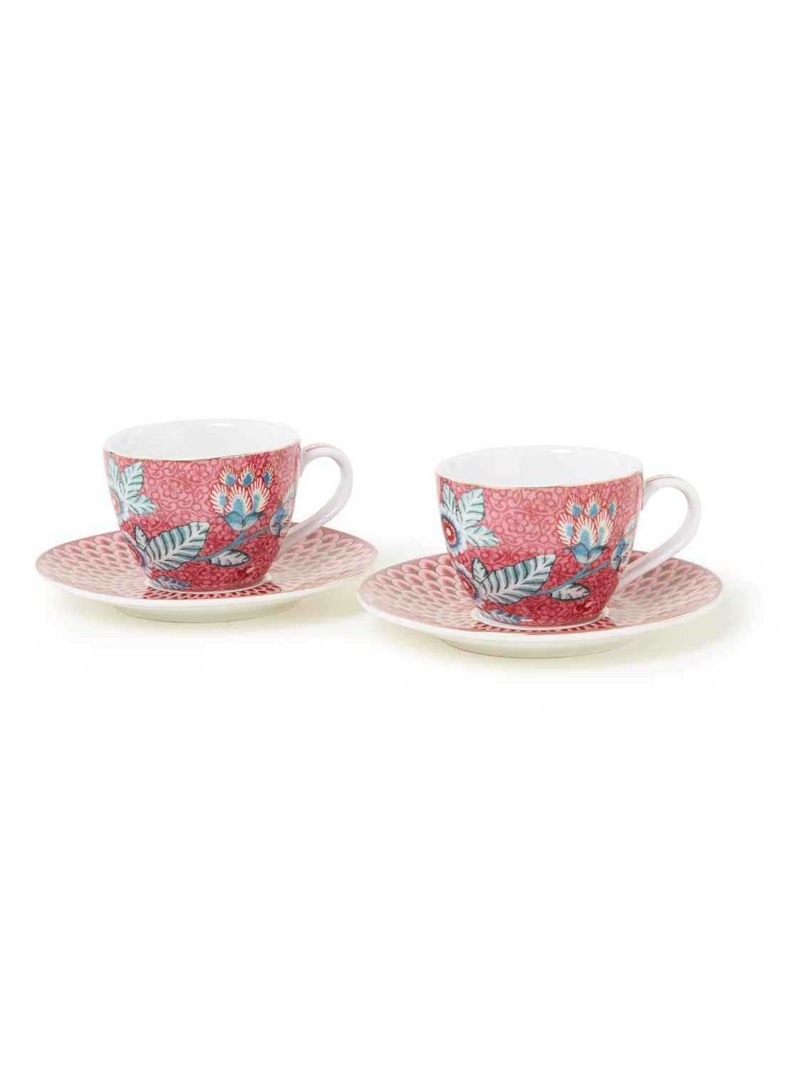 Pip Studio Flower Festival espressokopje en schotel 12 cl set van 2 - voorkant oudroze