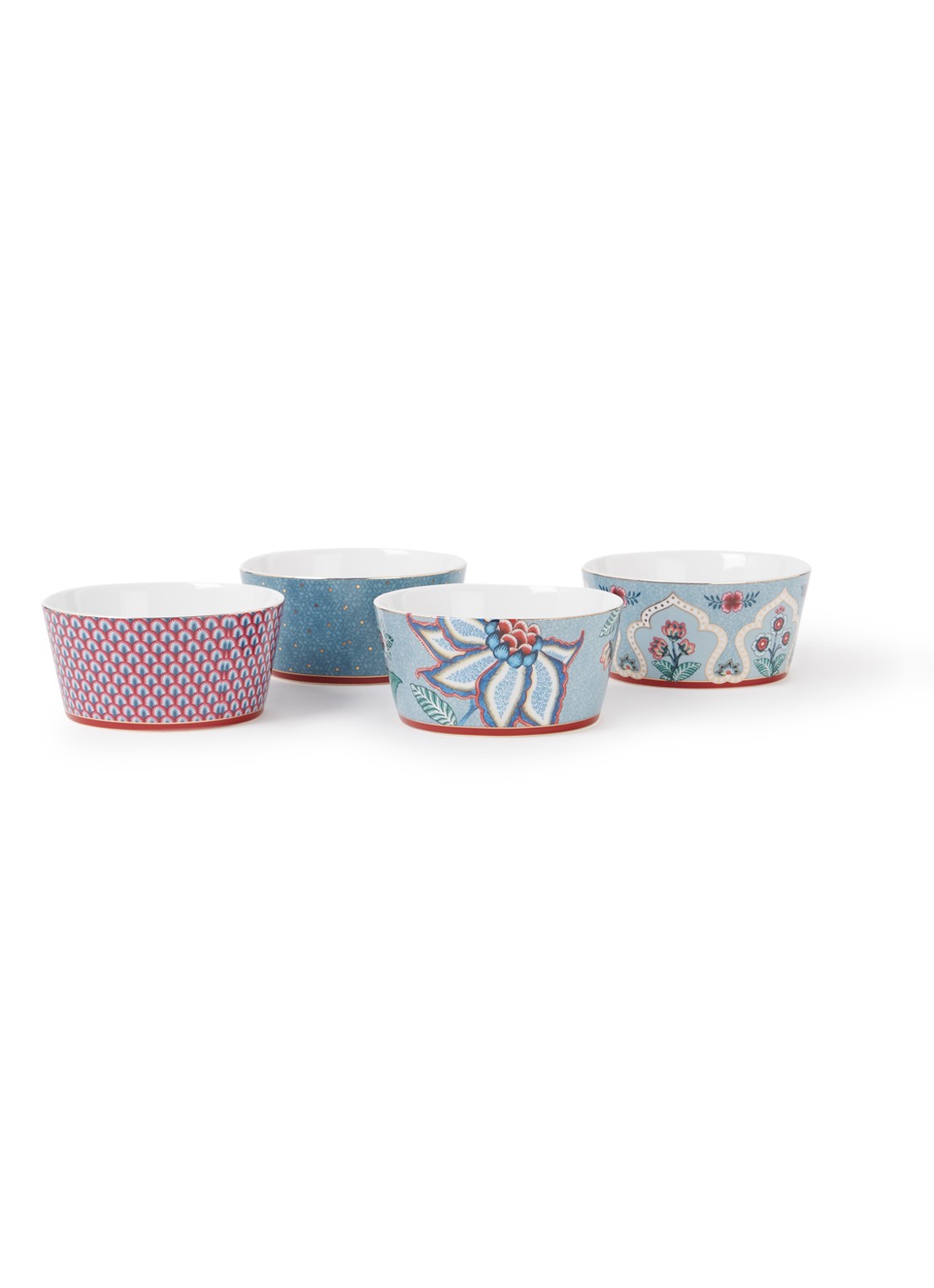 Pip Studio Flower Festival kom 12 cm set van 4 - voorkant blauw