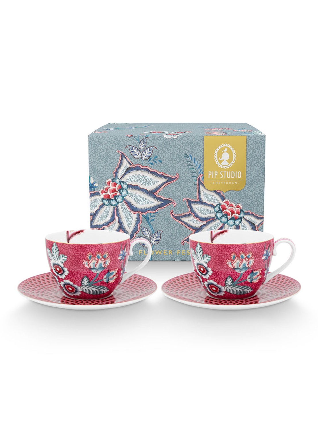 Pip Studio Flower Festival kop en schotel 28 cl set van 2 - achterkant oudroze