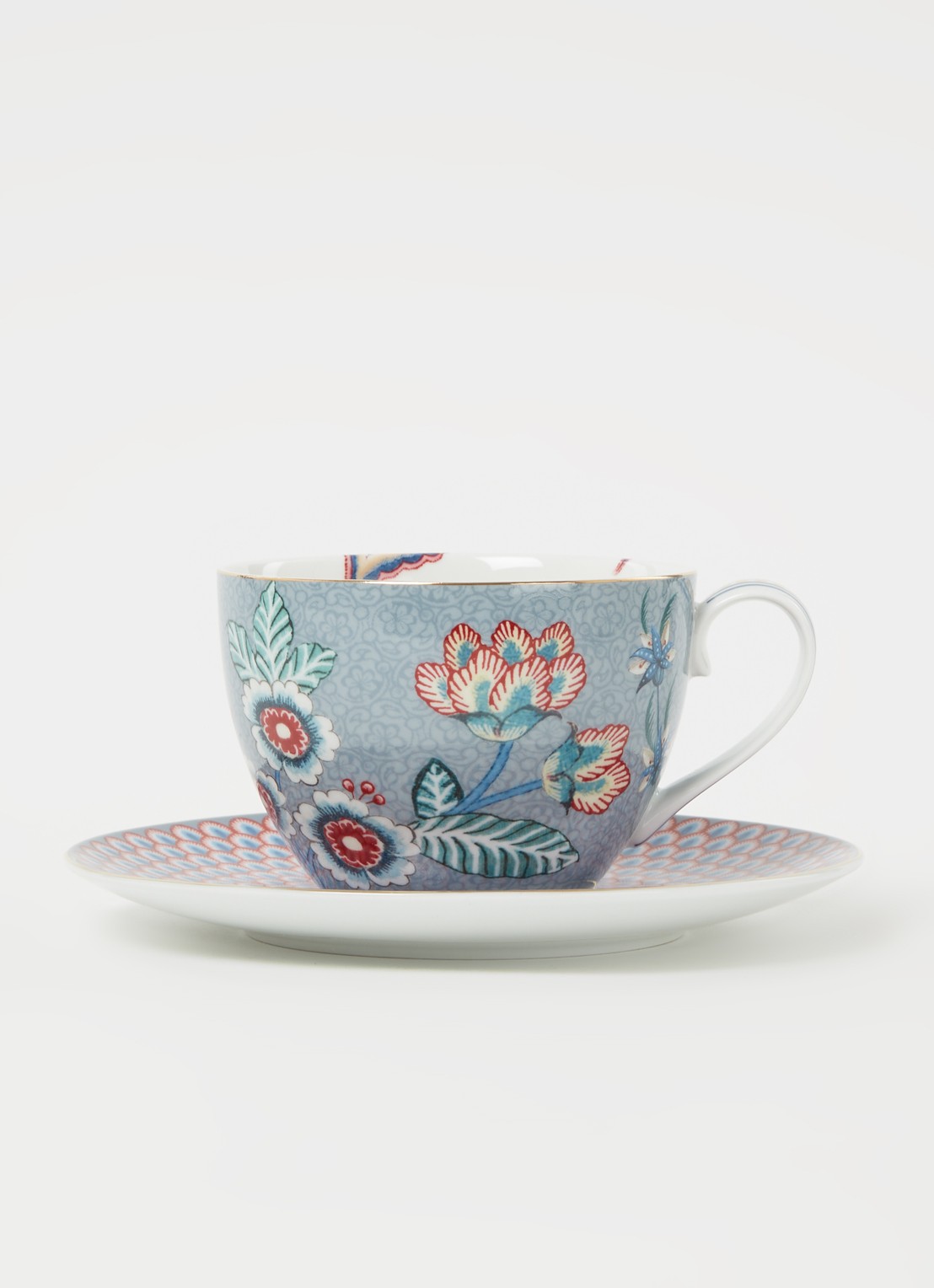 Pip Studio Flower Festival kop en schotel 28 cl  - voorkant 3 blauwgrijs