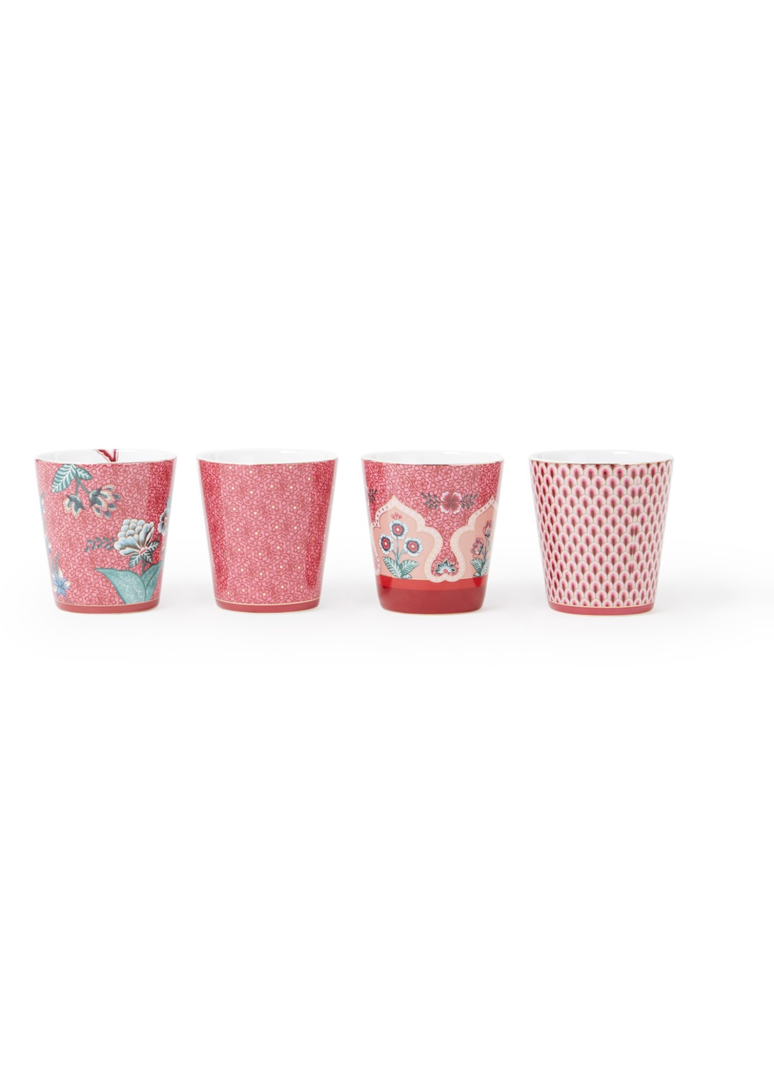 Pip Studio Flower Festival kopje 23 cl set van 4 - voorkant donkerroze