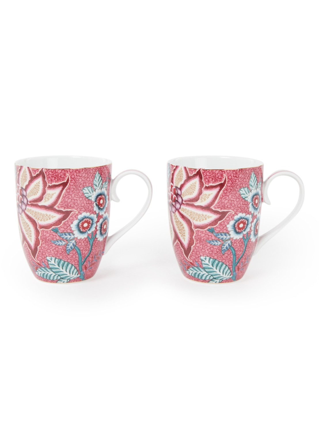 Pip Studio Flower Festival mok 35 cl set van 2 - voorkant 5 roze