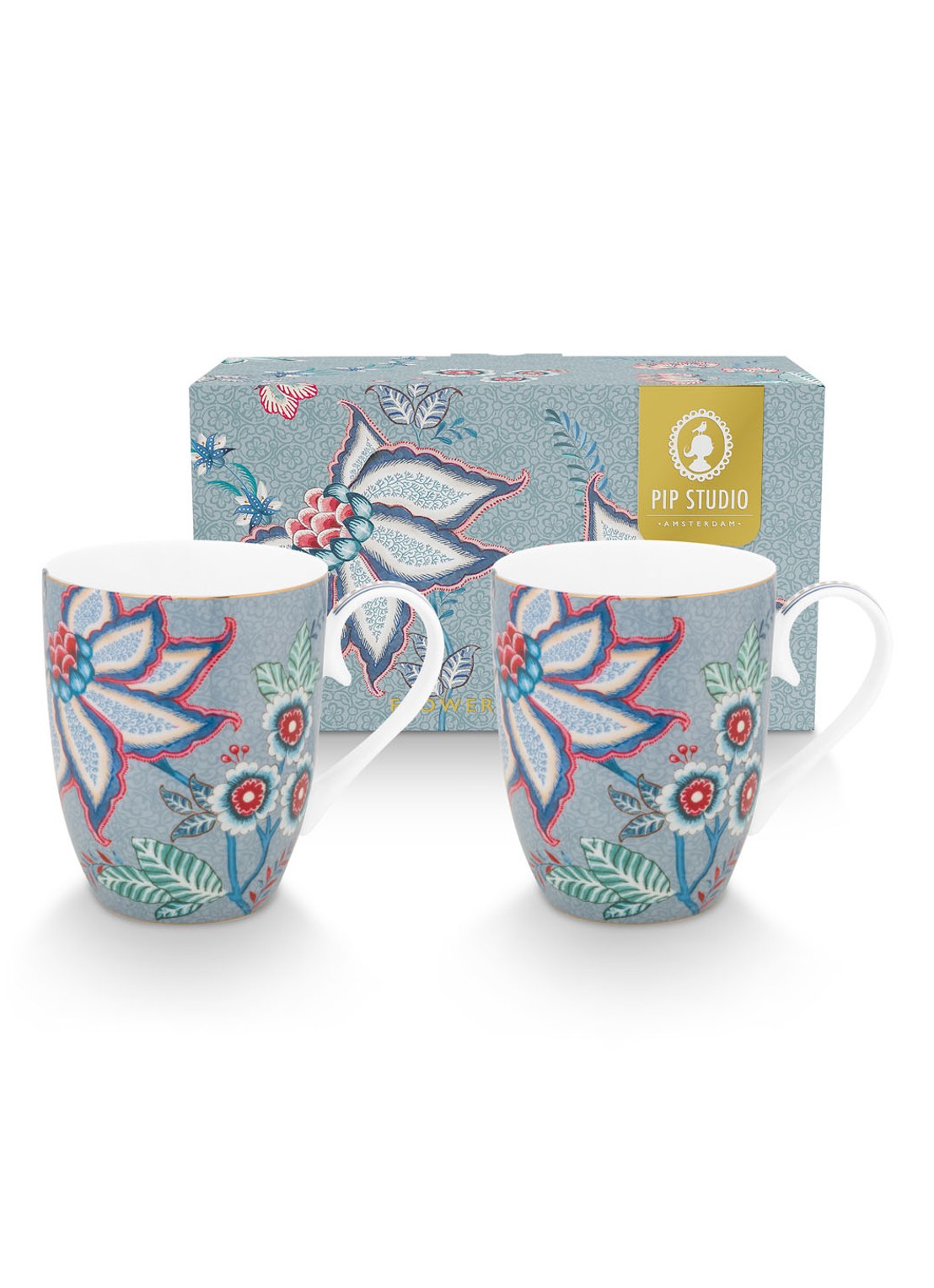 Pip Studio Flower Festival mok 35 cl - detail 3 blauwgrijs