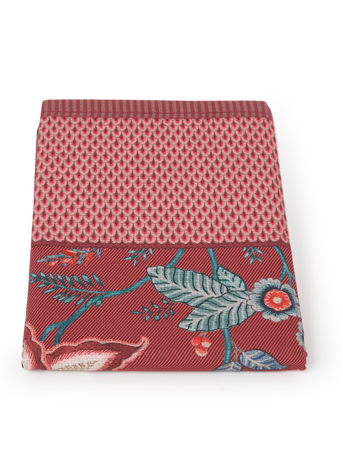 Pip Studio Flower Festival tafelkleed van katoen 250 x 150 cm - voorkant donkerrood