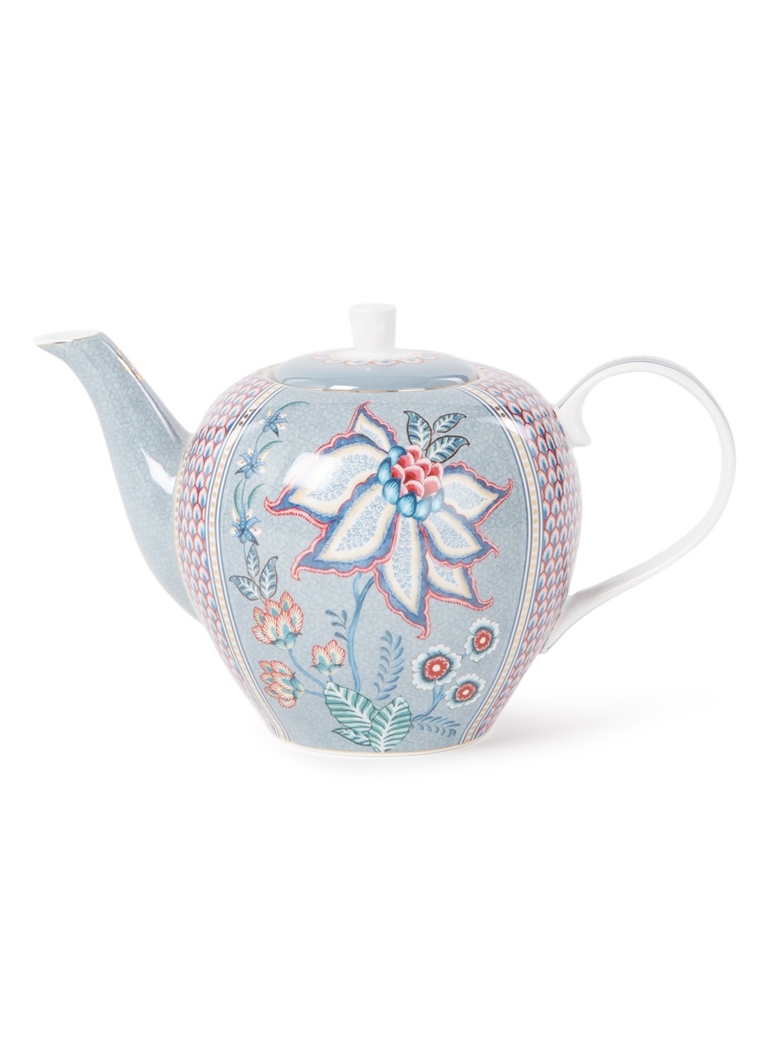 Pip Studio Flower Festival theepot 1,6 liter - voorkant blauwgrijs