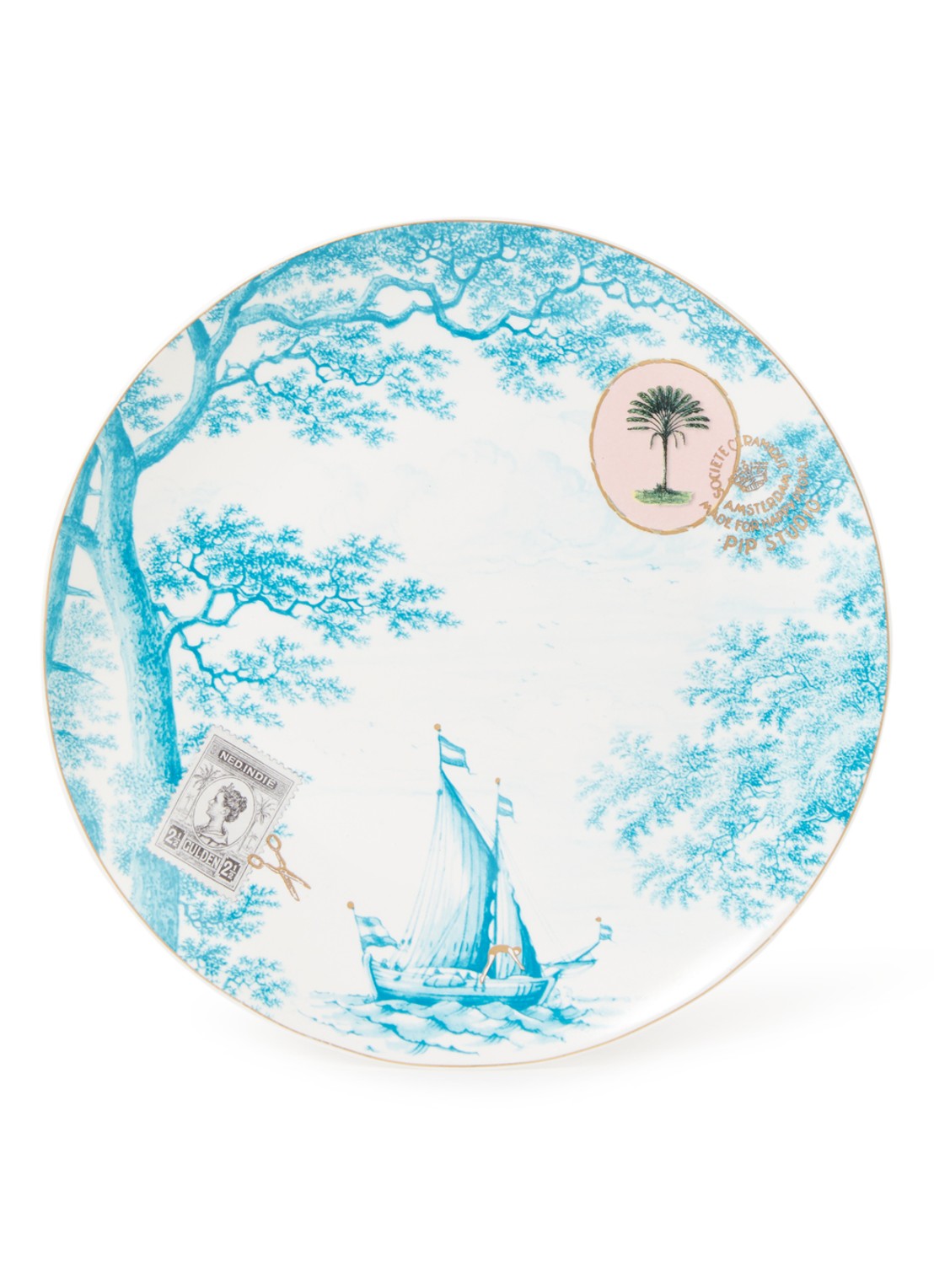 Pip Studio Heritage Boat dinerbord 23 cm  - voorkant zeegroen