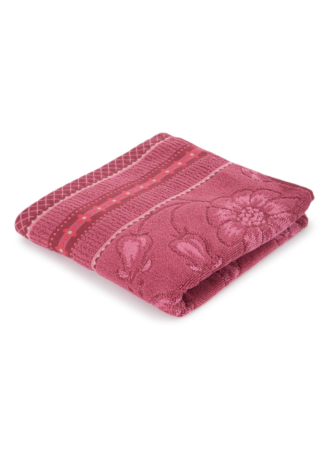 Pip Studio Jasmin Jacquard badhanddoek van katoen - 500 gr/m2 - 55 x 100 cm - voorkant donkerroze