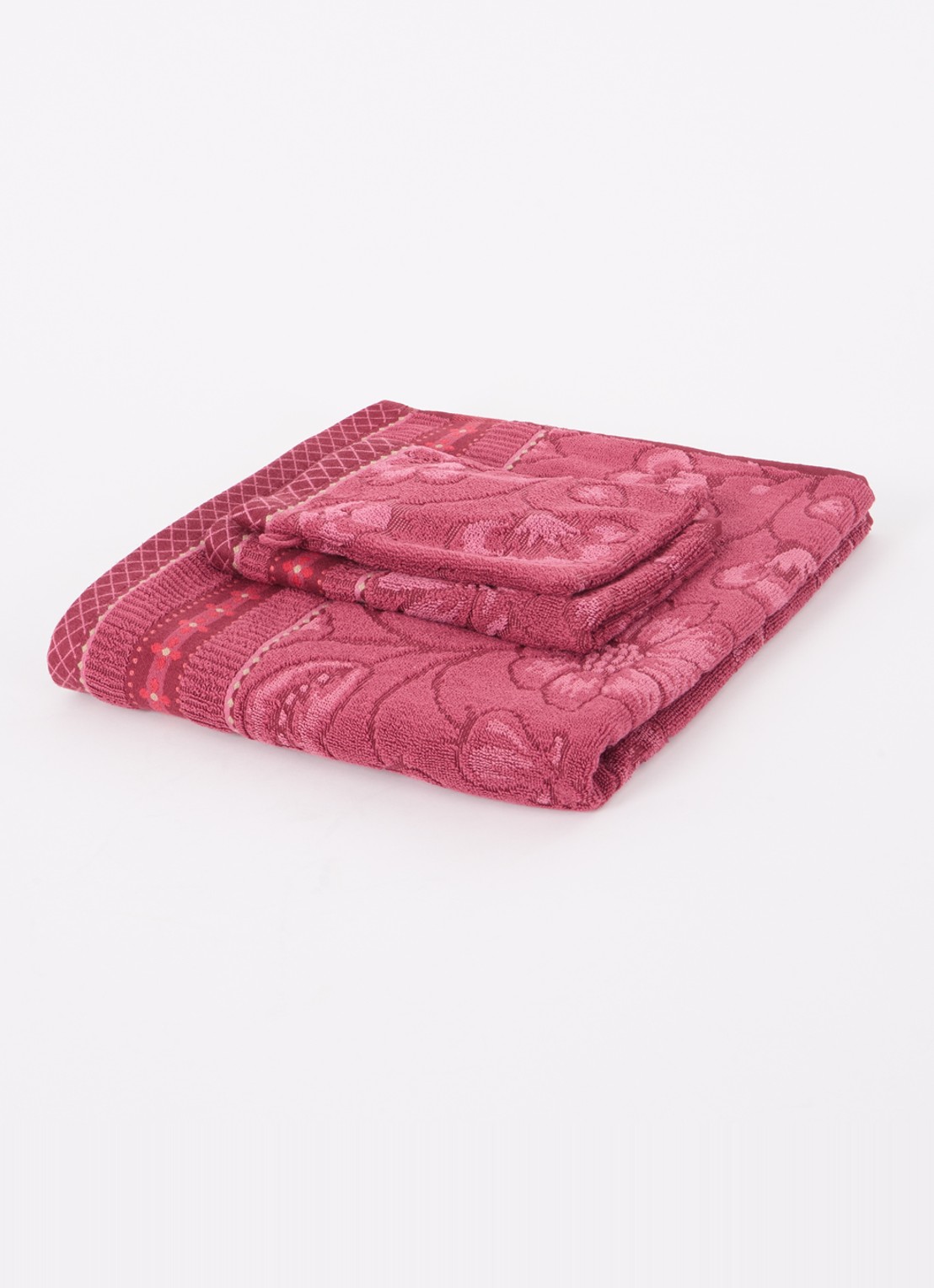 Pip Studio Jasmin washand van katoen - 500 gr/m2 - 16 x 22 cm - voorkant 2 donkerroze