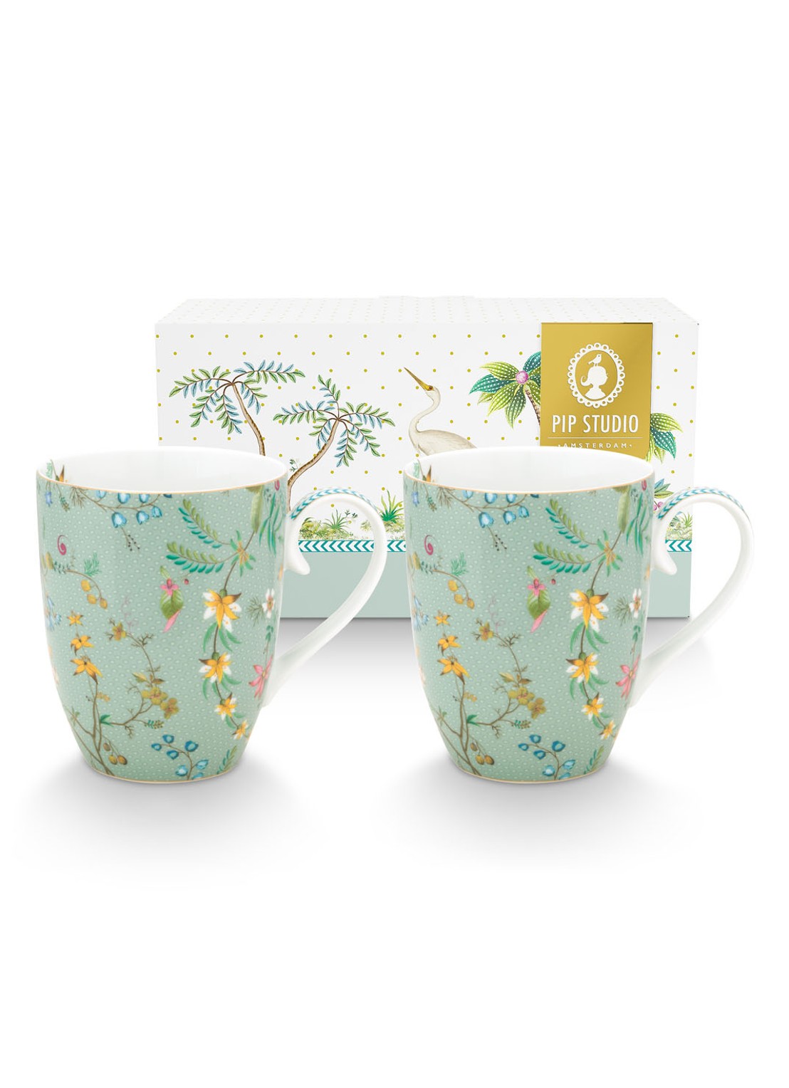Pip Studio Jolie L mok 35 cl set van 2 - achterkant zeegroen