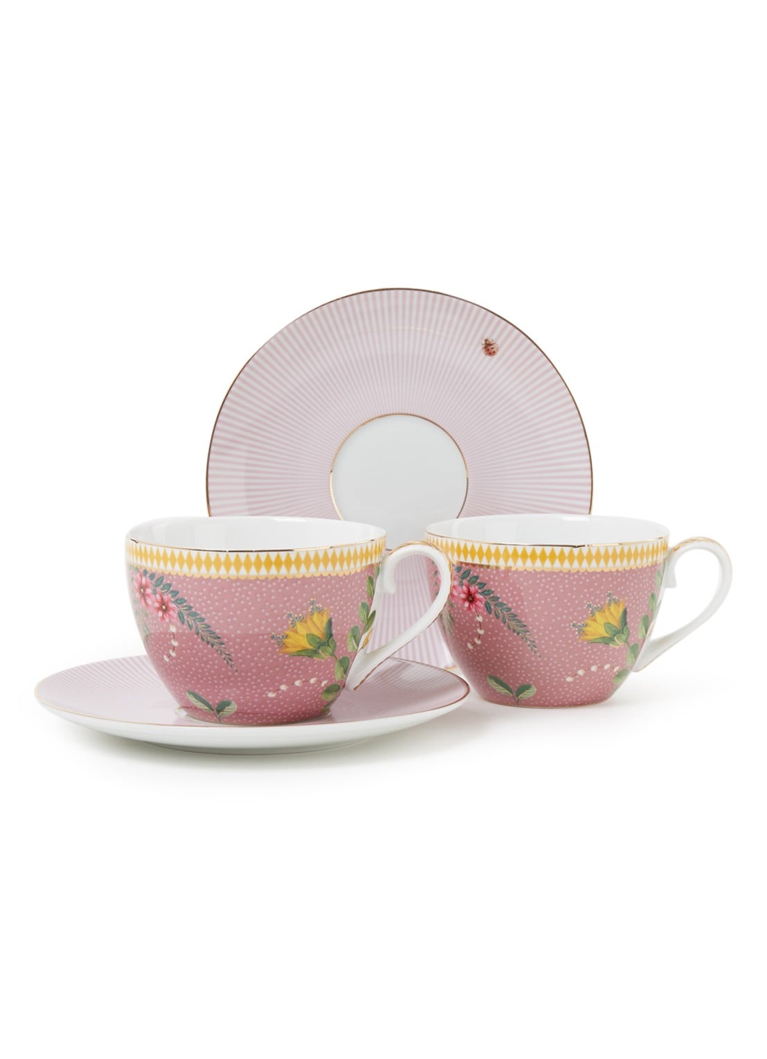 Pip Studio La Majorelle kop en schotel 28 cl set van 2 - voorkant 2 roze