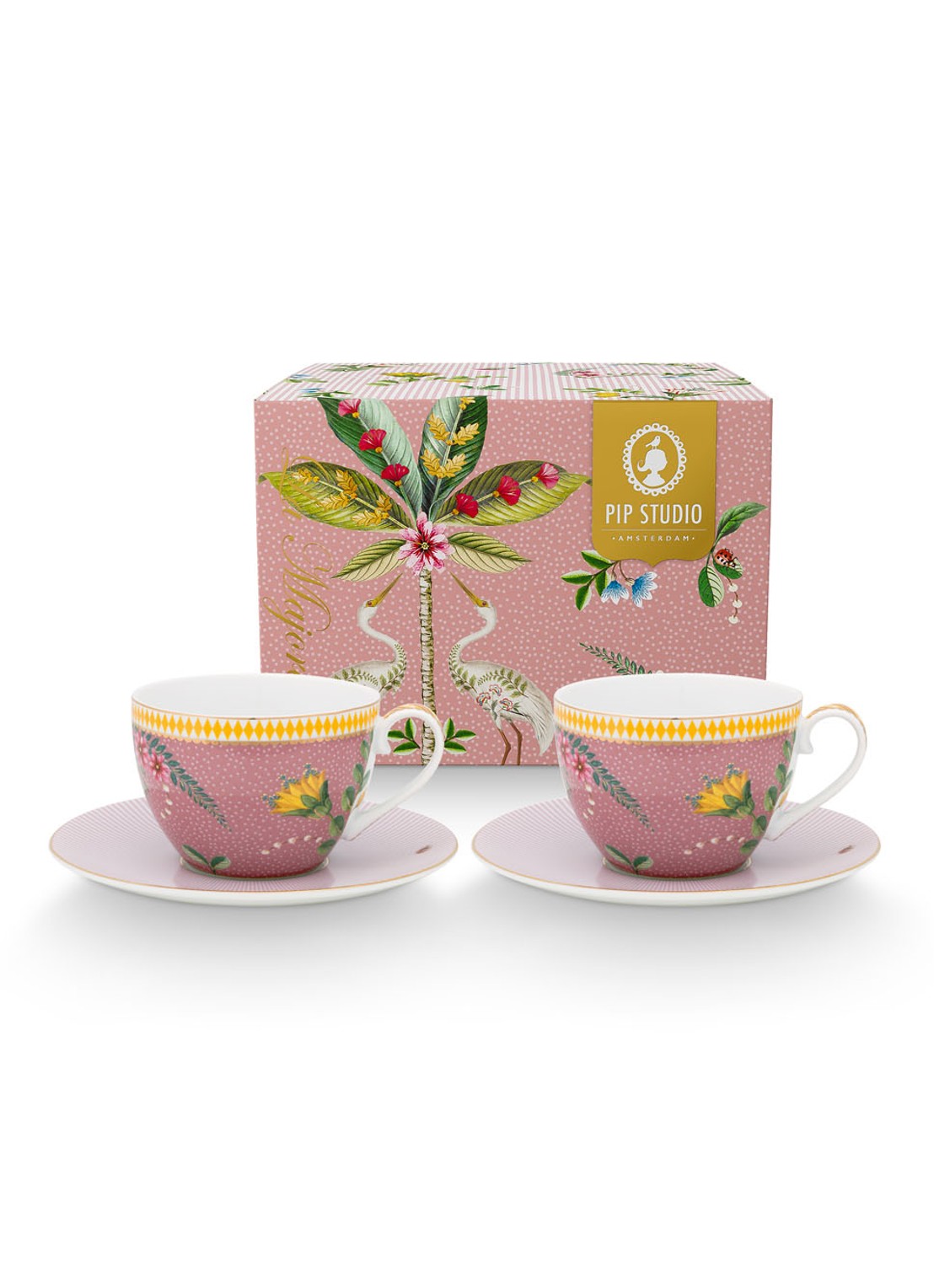 Pip Studio La Majorelle kop en schotel 28 cl set van 2 - voorkant 3 roze