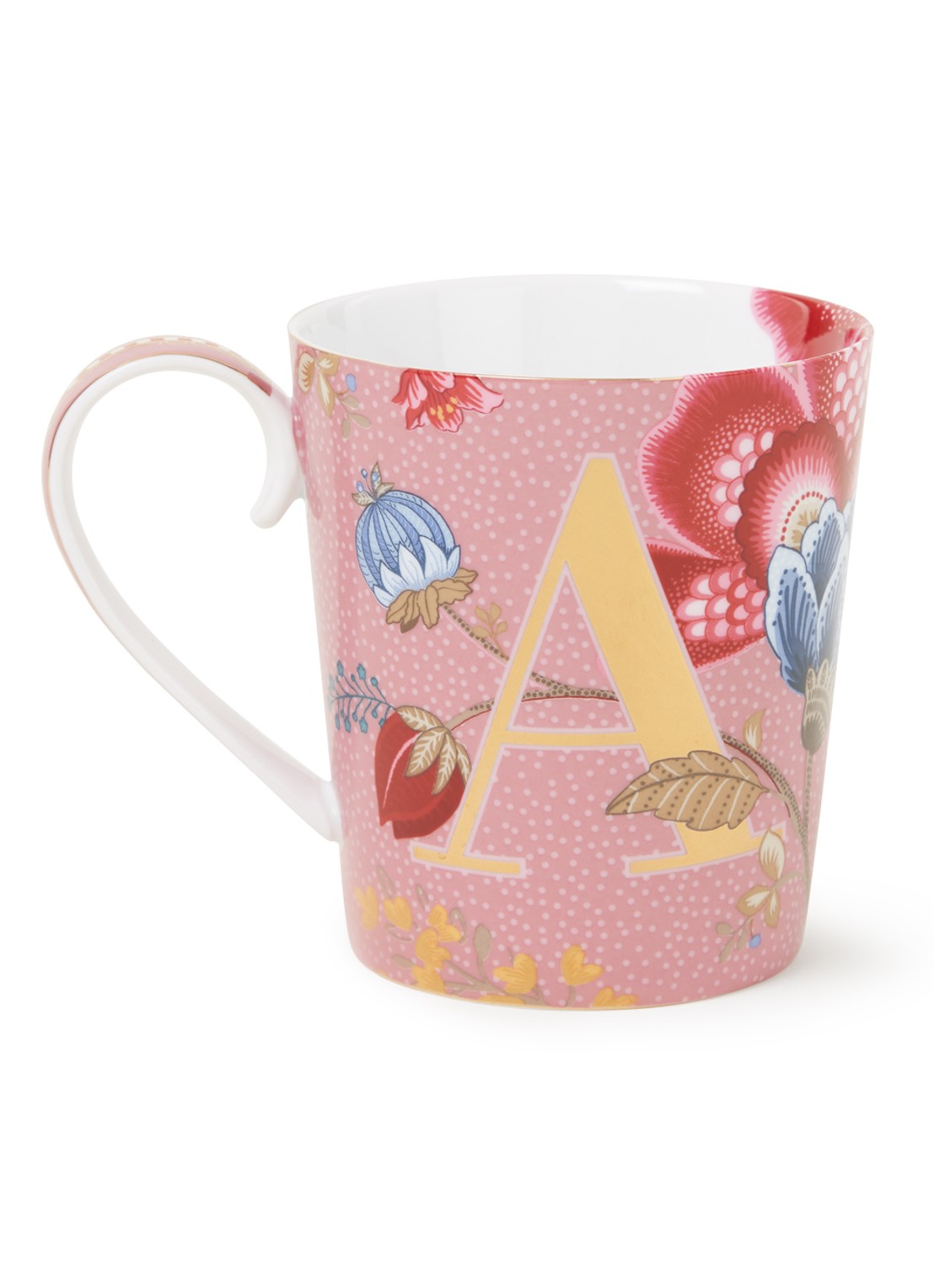 Pip Studio Letter A Floral Fantasy mok 35 cl - voorkant 3 roze